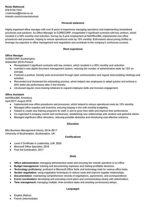 CV-prov gjort i LiveCareer Builder