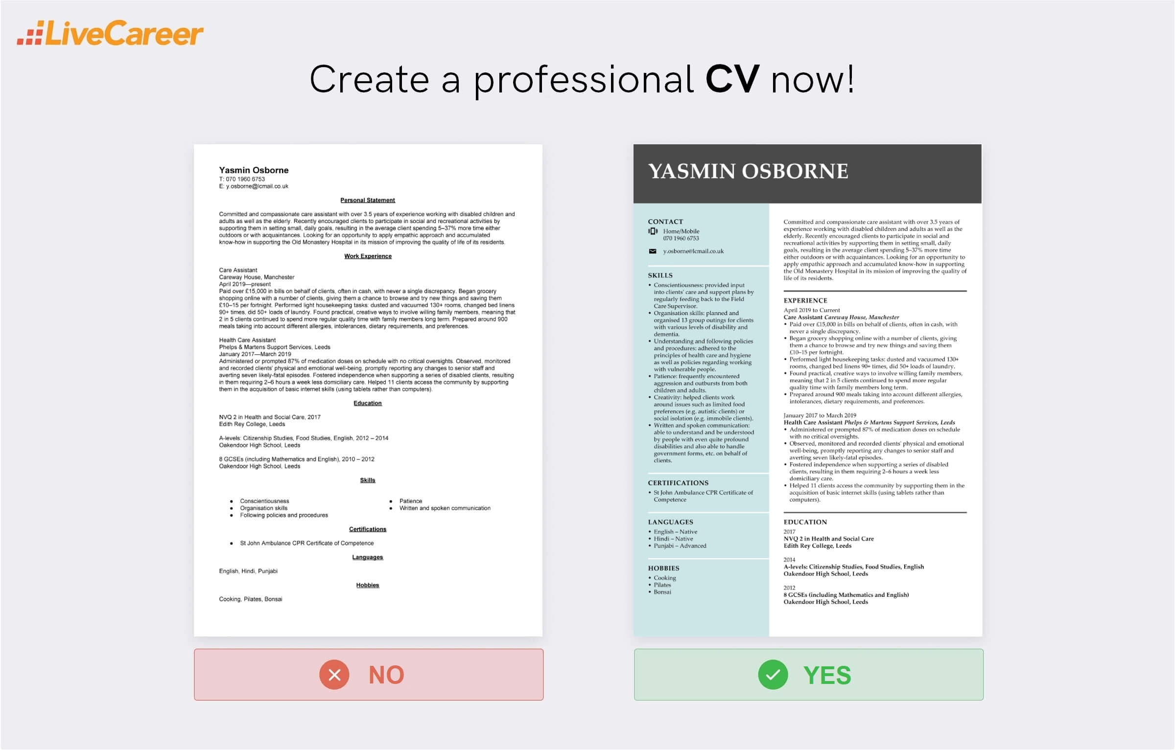 vårdbiträde cv exempel