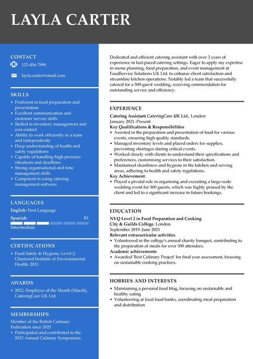 catering assistent CV exempel