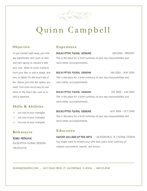 Elegant florist Word CV-mall