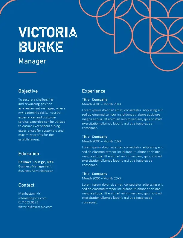 Kreativ matservering Word CV-mall