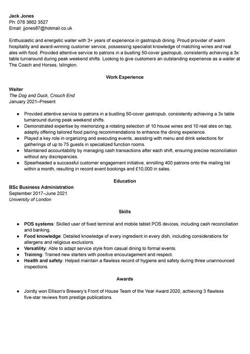 Word CV mall exempel