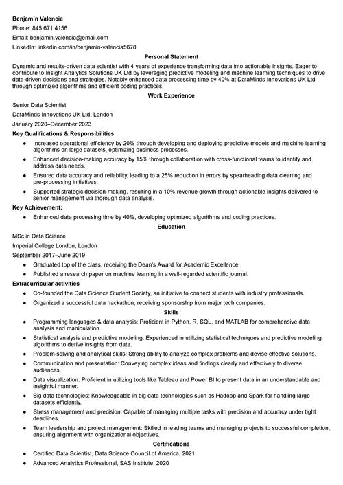 data scientist CV exempel