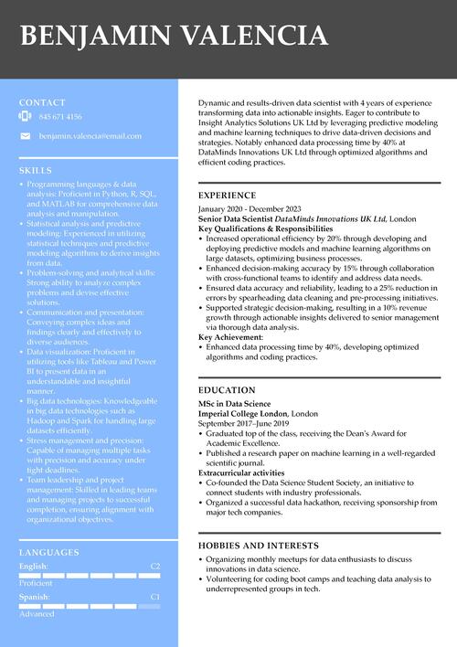 data scientist CV exempel
