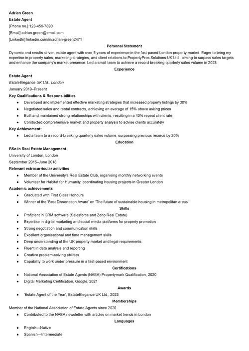 Exempel på mäklar CV