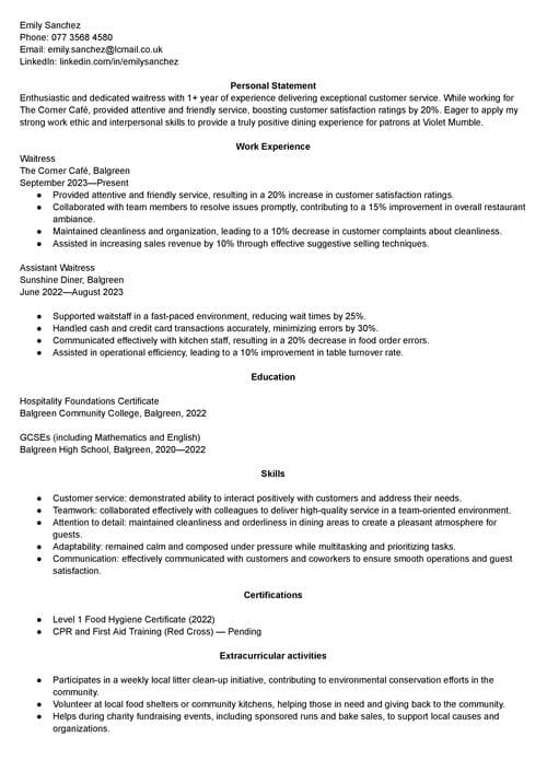 fritidsaktiviteter i ett CV-exempel
