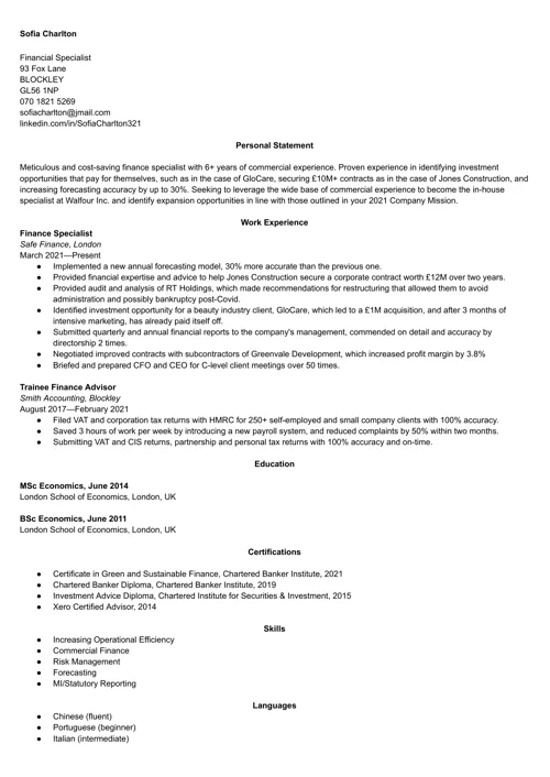 ekonomi cv exempel
