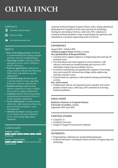teknisk support ingenjör CV