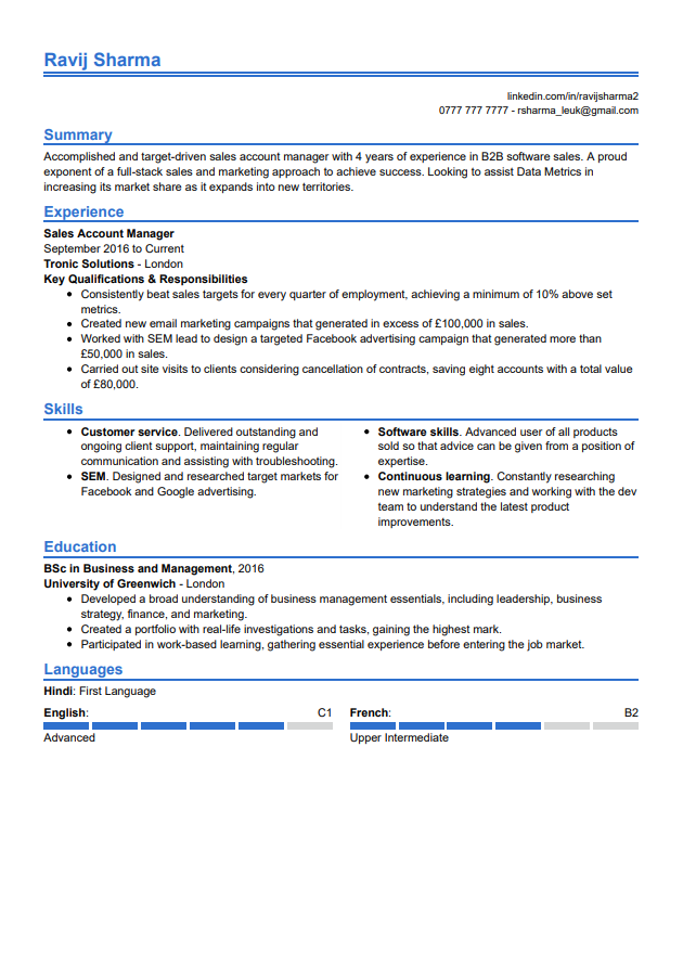 Traditionell CV-mall från LiveCareer