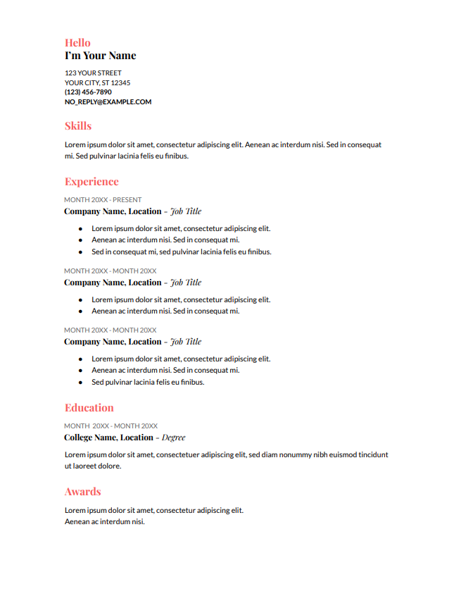 gratis CV-mall för Google Dokument