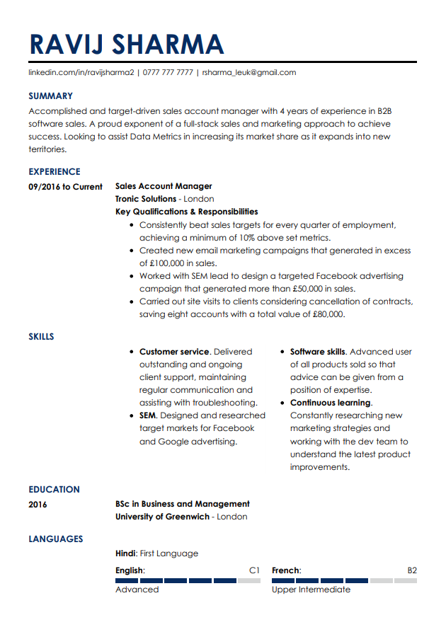 Samtida CV-mall från LiveCareer