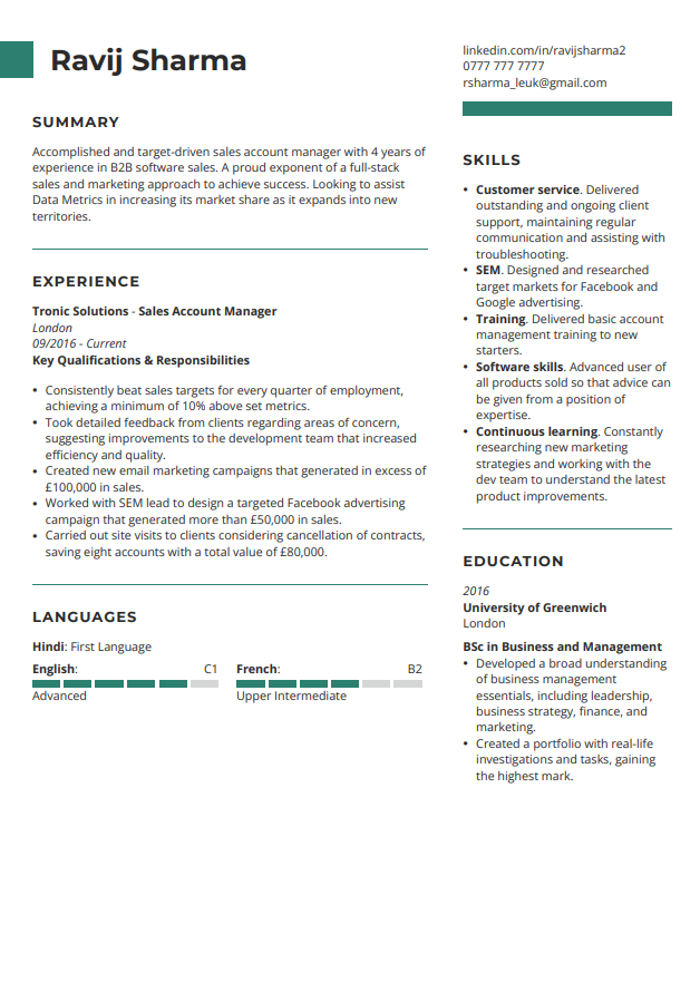 Kreativ CV-mall från LiveCareer
