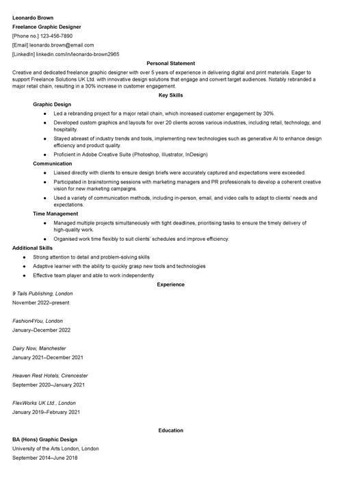 freelancer CV exempel