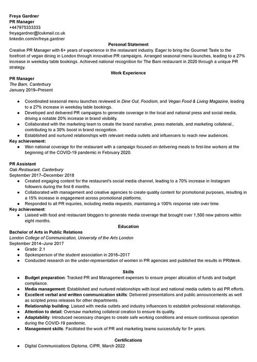 CV Exempel