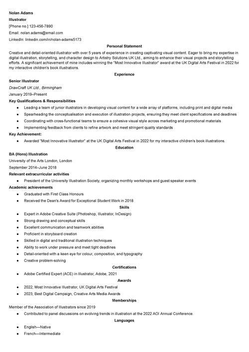 illustratör CV exempel