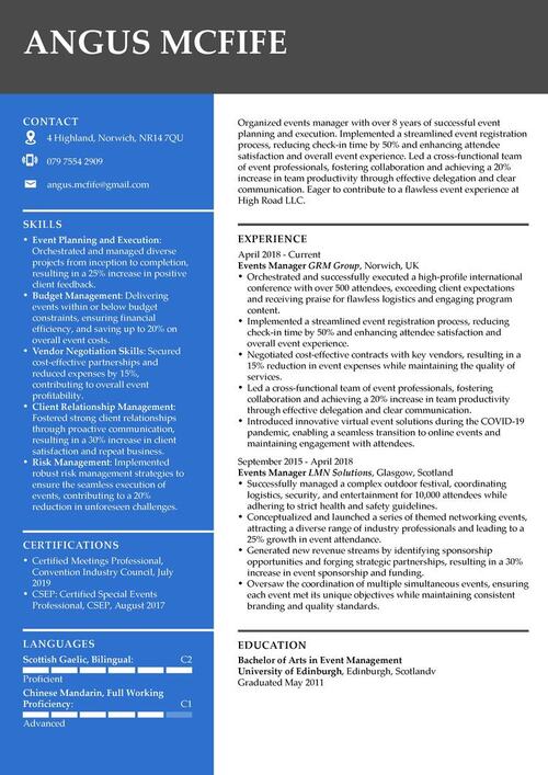 chefs CV exempel