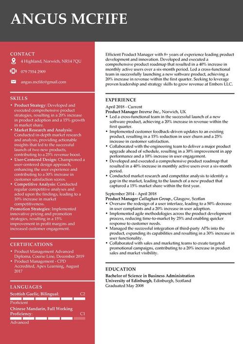 chefs CV exempel