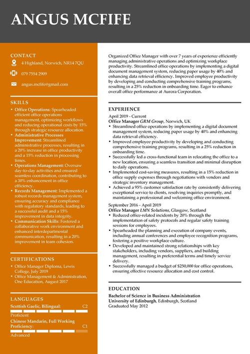 chefs CV exempel