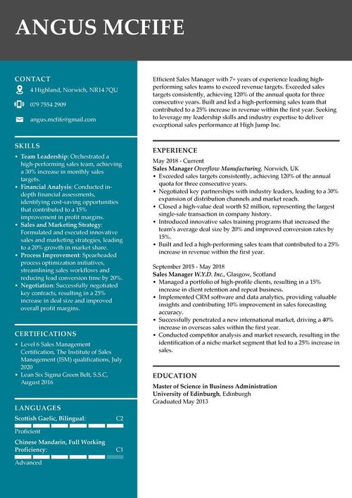 chefs CV exempel