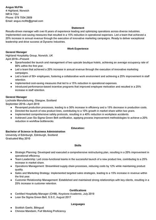 Exempel på chefs-CV