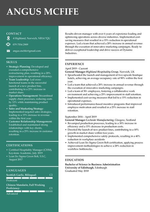 Exempel på chefs-CV