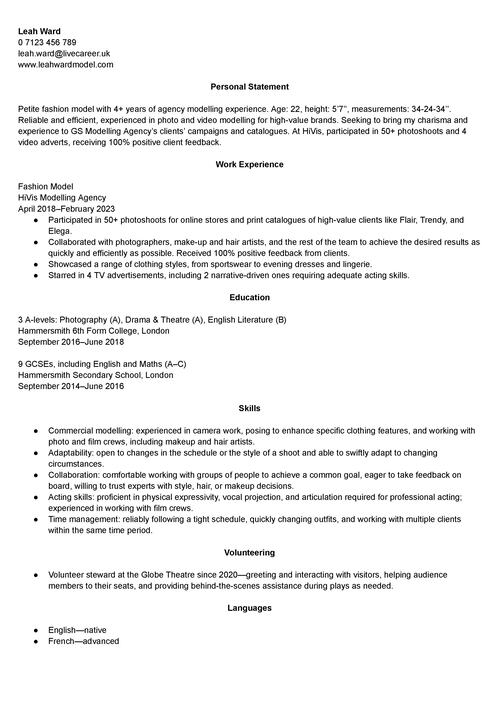 modell cv exempel