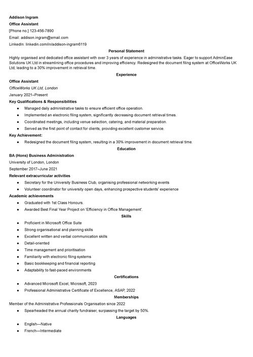 kontorsassistent CV exempel