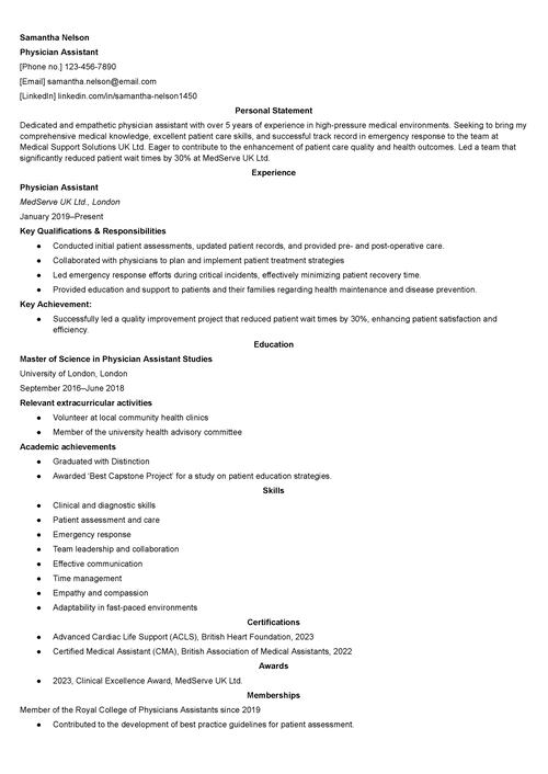 läkare assistent CV exempel