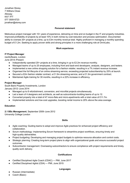 projektledare CV exempel