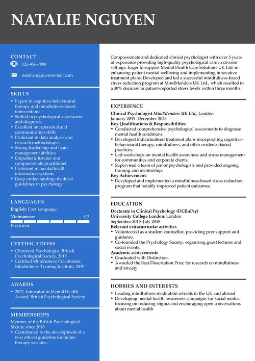 psykolog CV exempel