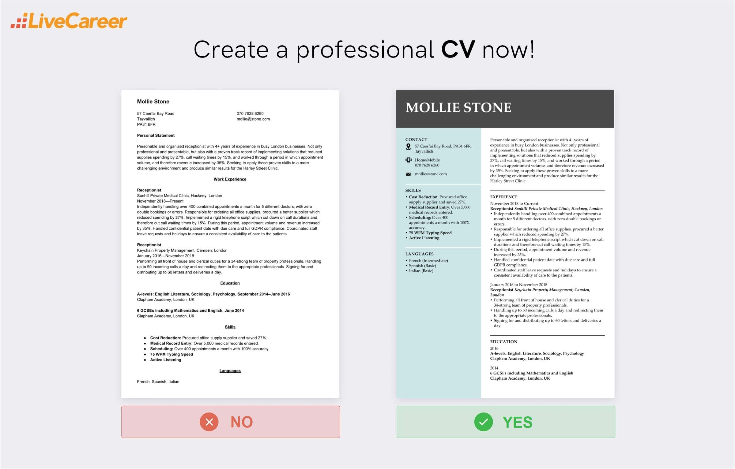 receptionist cv exempel