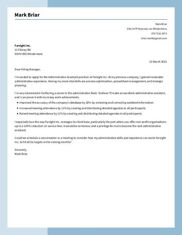 Kort följebrev till okänd mottagare