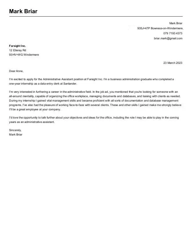 Exempel på kort följebrev på ingångsnivå