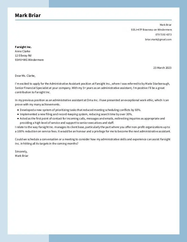 Kort ansökningsbrev för ett internt tjänsteprov