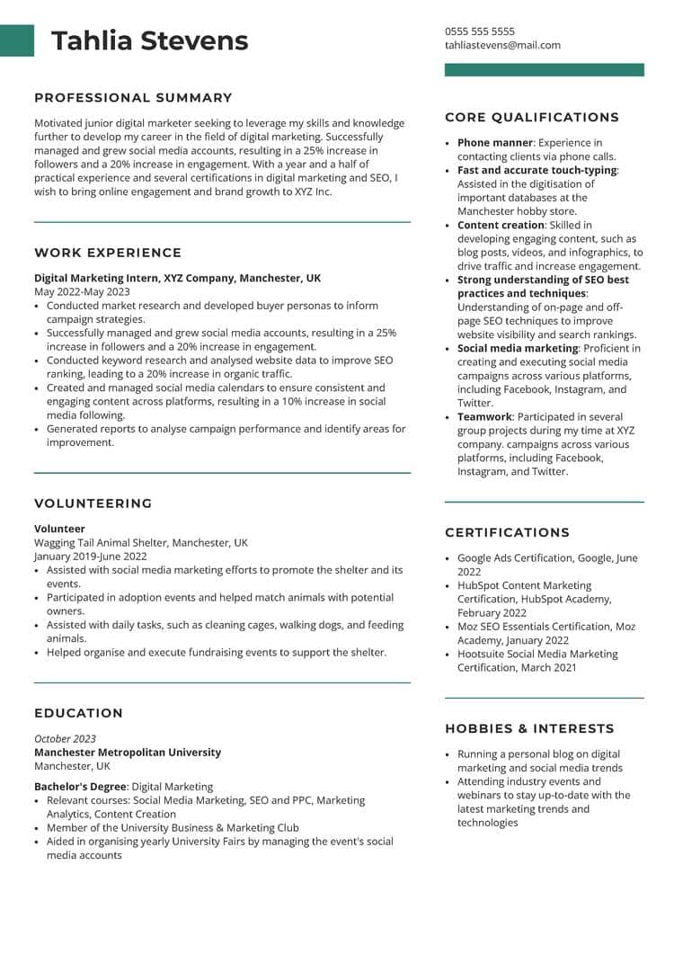 CV för studentexempel (erfaren)