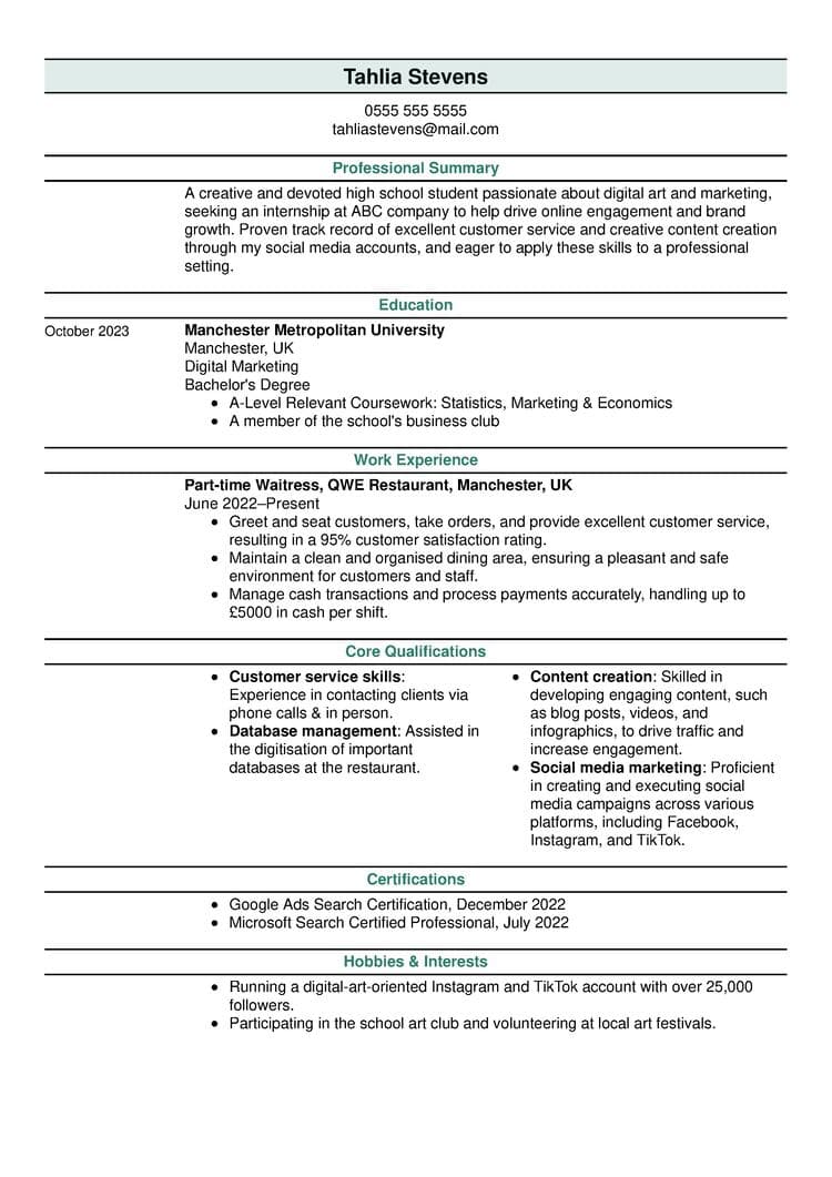 Student CV gymnasiet
