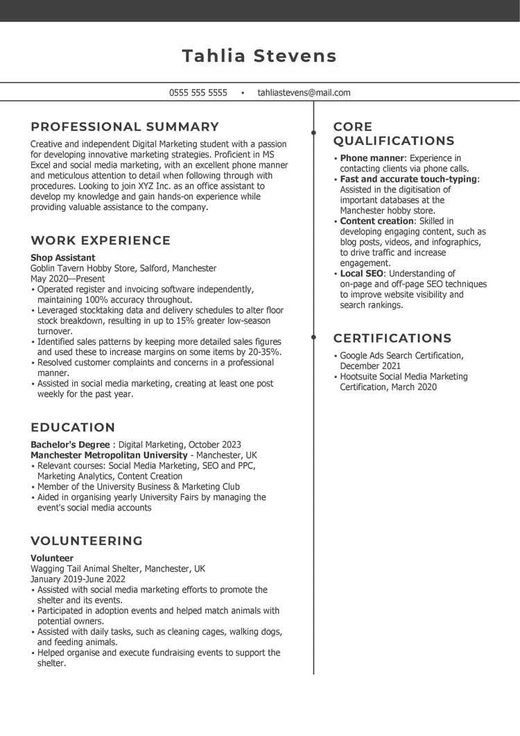 CV för studentexempel (praktik)