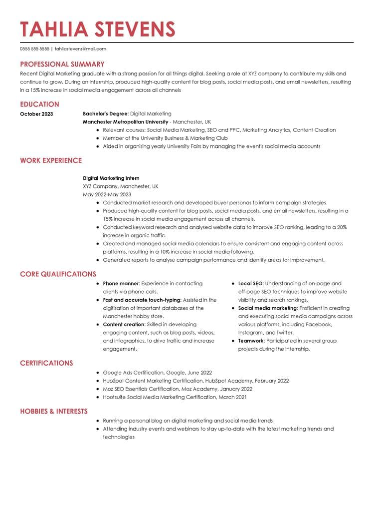 Exempel på CV för student