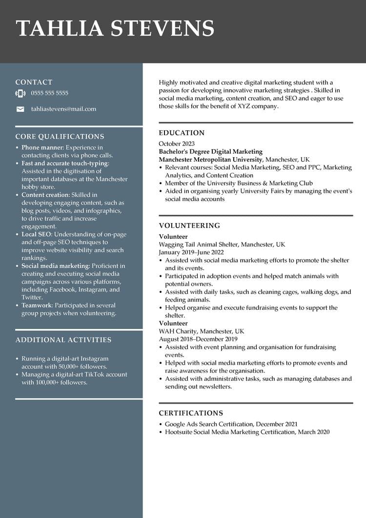 Student-CV ingen erfarenhet exempel