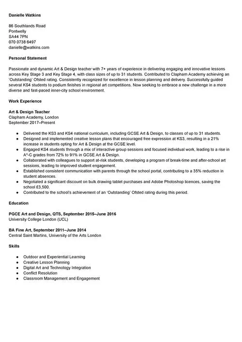 lärarens CV exempel
