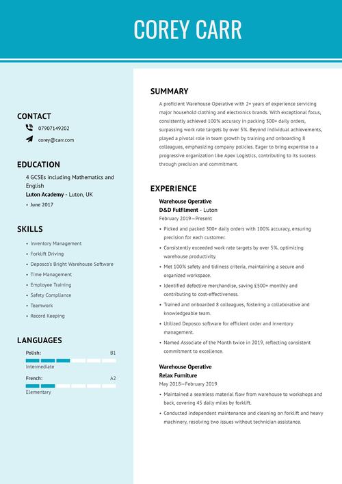 lageroperativt CV-prov