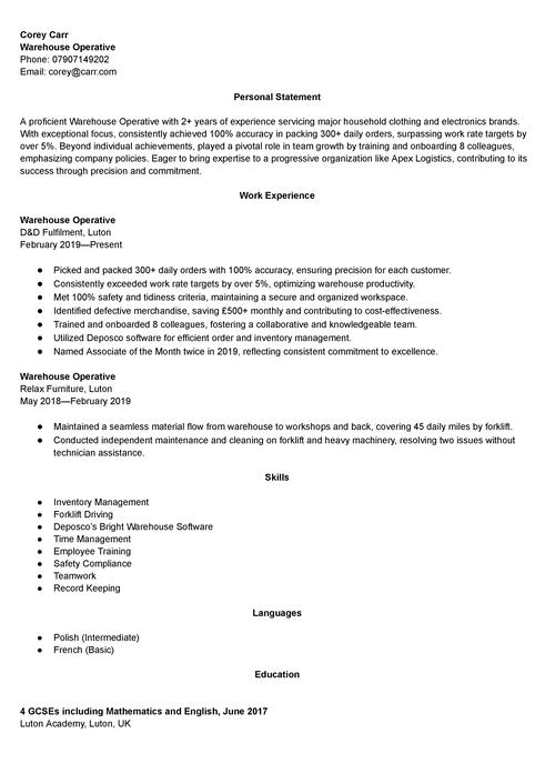 lageroperativt CV-prov